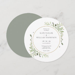 Elegant Greenery Leaves Circular Wedding Invitation