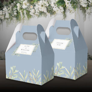 Elegant Greenery Leaves Dusty Blue Wedding Favour Box
