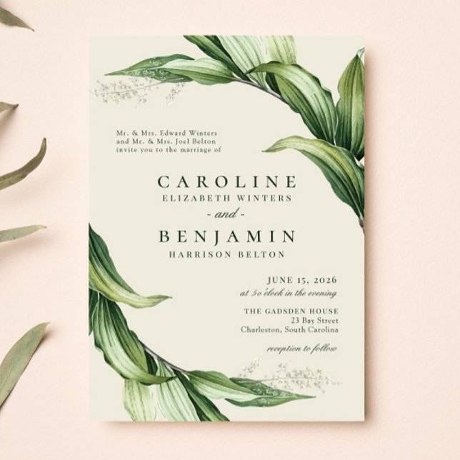 Elegant Greenery Leaves Garden Tropical Wedding Invitation (Creator Uploaded)