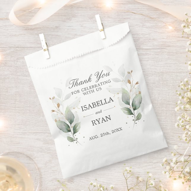 Elegant Greenery Leaves Gold Thank You Favour Bags (Clipped)