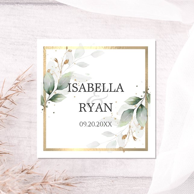 ELEGANT Greenery Leaves Gold Wedding Napkin (Creator Uploaded)