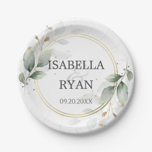 ELEGANT Greenery Leaves Gold Wedding Paper Plate