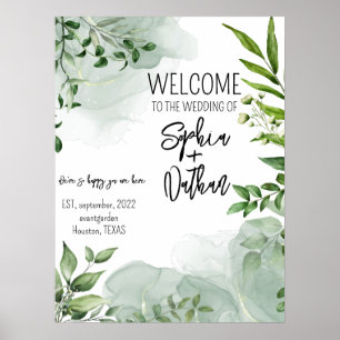 Elegant greenery leaves wedding invitation poster
