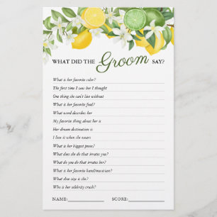 Elegant Greenery Lemon Bridal Shower Game