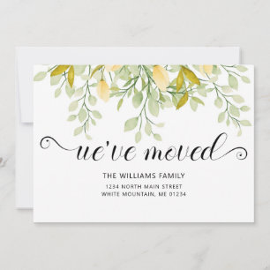 Elegant Greenery Lemon Watercolor Floral Moving Announcement
