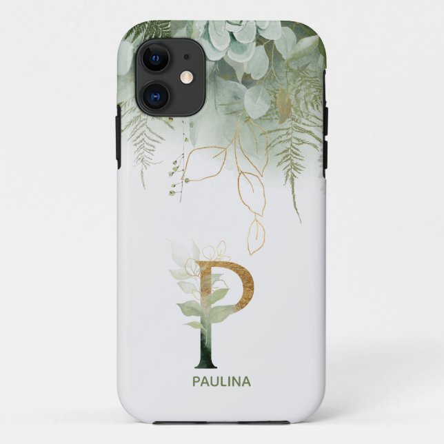Elegant Greenery Letter P Case-Mate iPhone Case (Back)