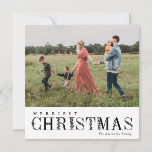 Elegant Greenery Lettering Christmas Black Photo Holiday Card