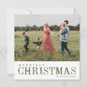 Elegant Greenery Lettering Christmas Olive Photo Holiday Card