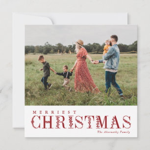 Elegant Greenery Lettering Christmas Red Photo Holiday Card