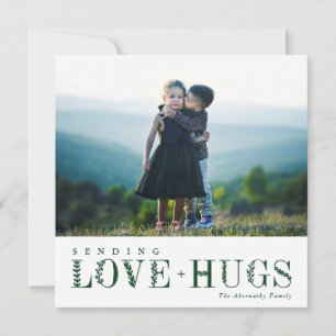 Elegant Greenery Lettering Love Hugs Green Photo Holiday Card