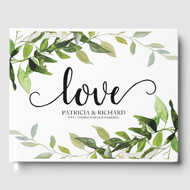 Elegant Greenery Love Wedding Guest Book (Front)