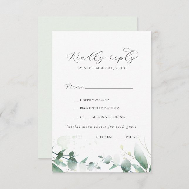 Elegant Greenery Menu Choice RSVP Card (Front/Back)