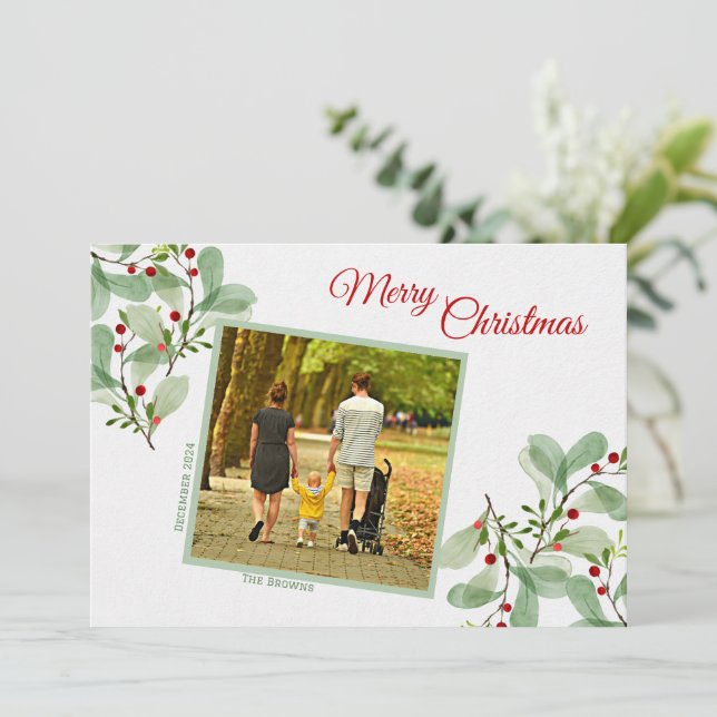 Elegant Greenery Merry Christmas Holiday Card (Standing Front)