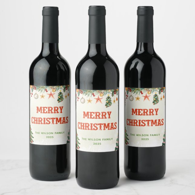Elegant Greenery Merry Christmas Wine Label (Bottles)