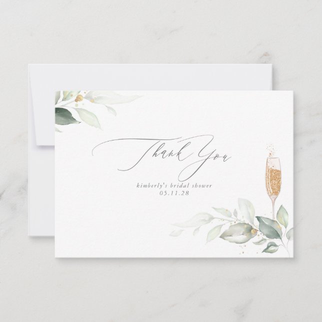 Elegant Greenery Minimal Bridal Shower Thank You Card (Front)