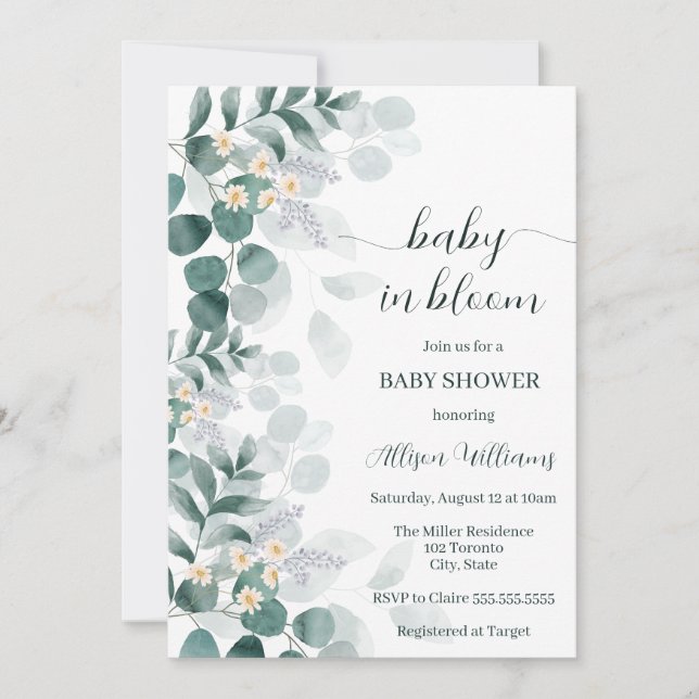 Elegant greenery modern eucalyptus baby shower inv invitation (Front)