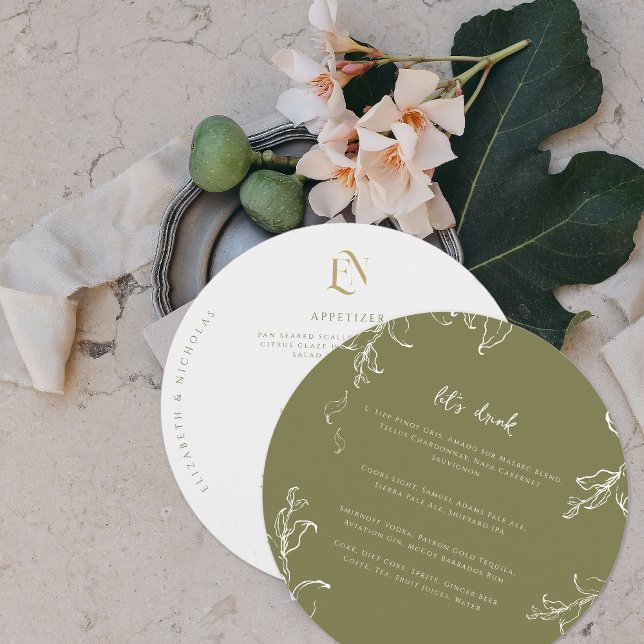 Elegant Greenery | Modern Round Wedding Menu (Creator Uploaded)