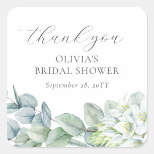 Elegant Greenery Modern Script Thank You Favour Square Sticker