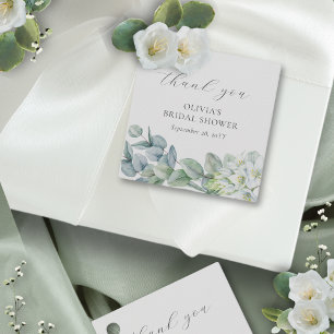 Elegant Greenery Modern Script Thank You Favour Tags