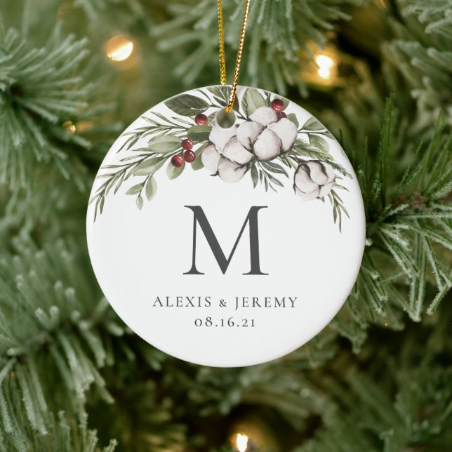 Elegant Greenery Monogram Christmas Ornament (Tree)