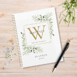 Elegant Greenery Monogram Name 2021 Planner<br><div class="desc">Elegant watercolor greenery monogram name 2021 planner featuring a gold monogram initial. Designed by Thisisnotme©</div>