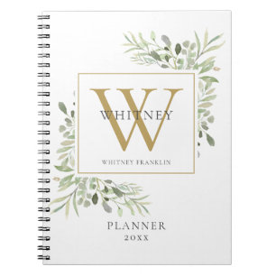 Elegant  Greenery Monogram Name Planner 2021 Notebook