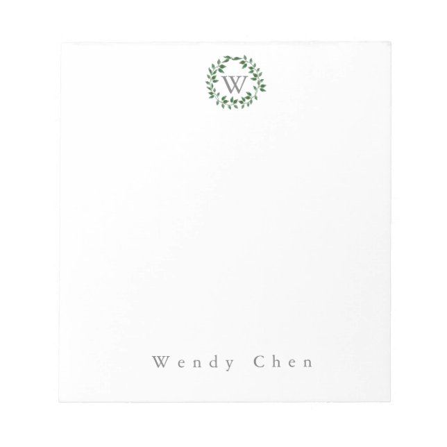 Elegant greenery monogram notepad (Front)
