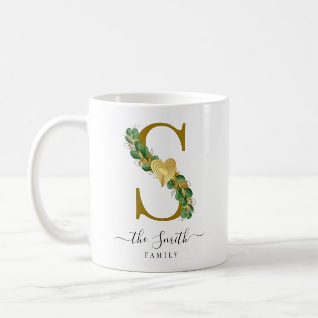 Elegant Greenery Monogrammed Family Name Letter S Coffee Mug (Left)