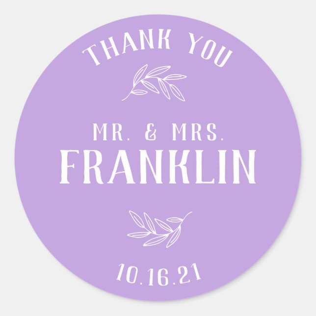 Elegant Greenery Mr and Mrs Wedding Favour Classic Classic Round Sticker (Front)