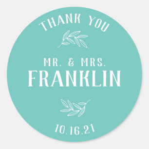 Elegant Greenery Mr and Mrs Wedding Favour Classic Round Sticker