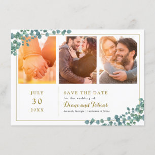 Elegant Greenery Multi Photo Save the Date Invitation