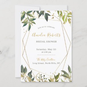 Elegant Greenery n Gold Floral Bridal Shower Invitation