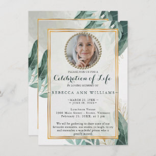 Elegant Greenery Nature Gold Celebration of Life Invitation