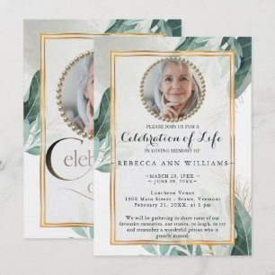 Elegant Greenery Nature Gold Celebration of Life  Invitation