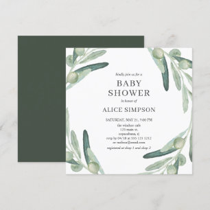 Elegant Greenery Olive Baby Shower Invitation