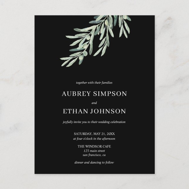 Elegant Greenery Olive Wedding Invitation Postcard (Front)