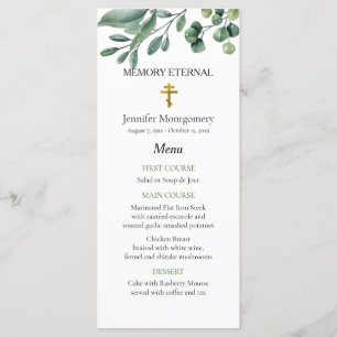 Elegant Greenery Orthodox Christian Funeral Menu