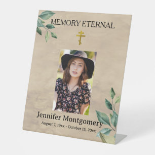 Elegant Greenery Orthodox Christian Funeral Pedestal Sign