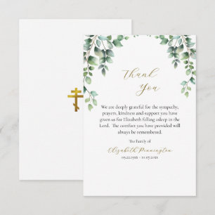 Elegant Greenery Orthodox Christian Funeral Thank You Card