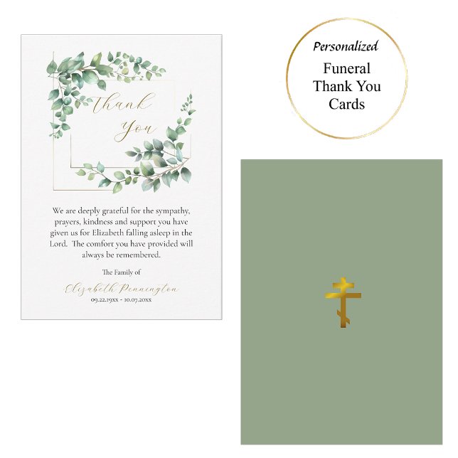Elegant Greenery Orthodox Christian Funeral Thank You Card (Creator Uploaded)