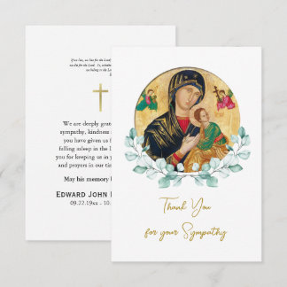 Elegant Greenery Orthodox Christian Icon Funeral   Thank You Card