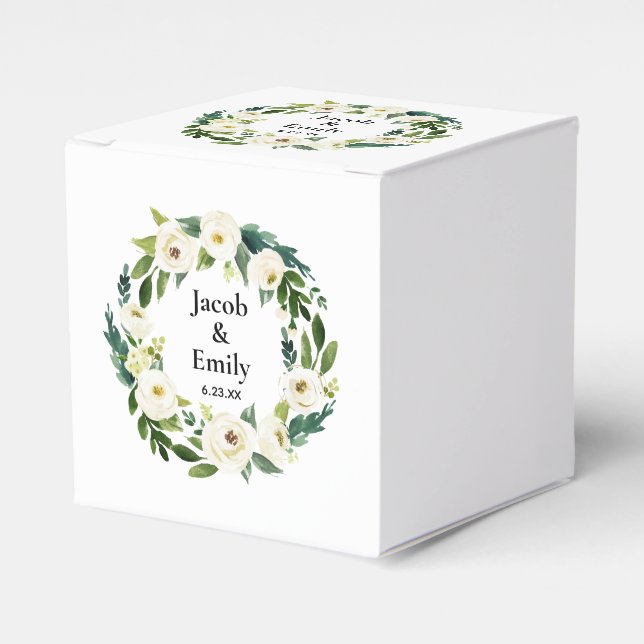 Elegant Greenery Personalised Names Date Wedding Favour Box (Front Side)