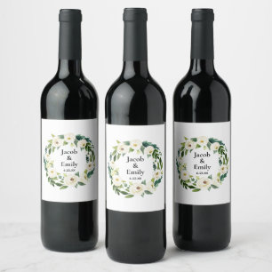 Elegant Greenery Personalised Names Date Wedding Wine Label