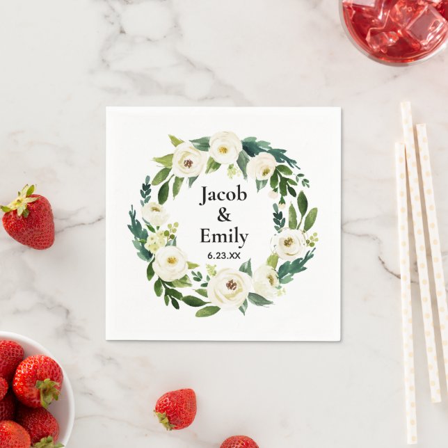 Elegant Greenery Personalised Serviettes Wedding Napkin (Insitu)