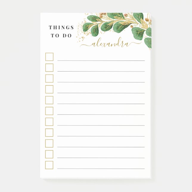 Elegant Greenery Personalised Things To Do Post-it Notes (Front)
