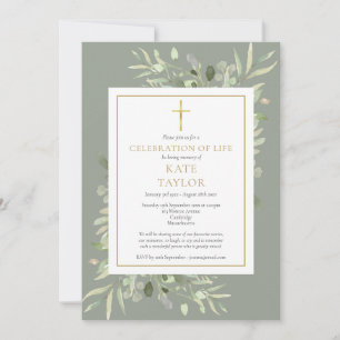 Elegant Greenery Photo Celebration of Life Funeral Invitation
