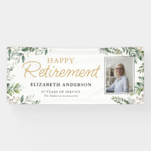 Elegant Greenery Photo Retirement Banner
