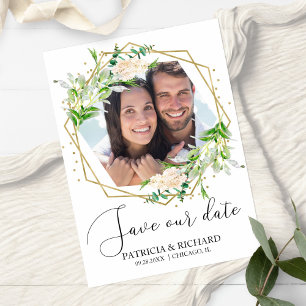 Elegant Greenery Photo Wedding Save the Date Invitation