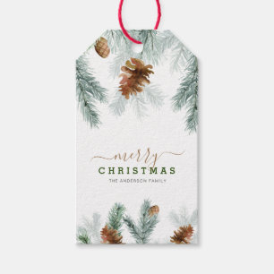 Elegant greenery pines merry christmas gift tags