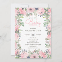 Elegant Greenery Pink Floral Baby Shower